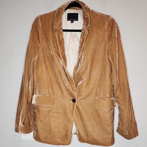 Banana Republic Velvet Warm Carmel Brown Tan Golden Single Button Blazer Size 6 - Picture 1 of 16